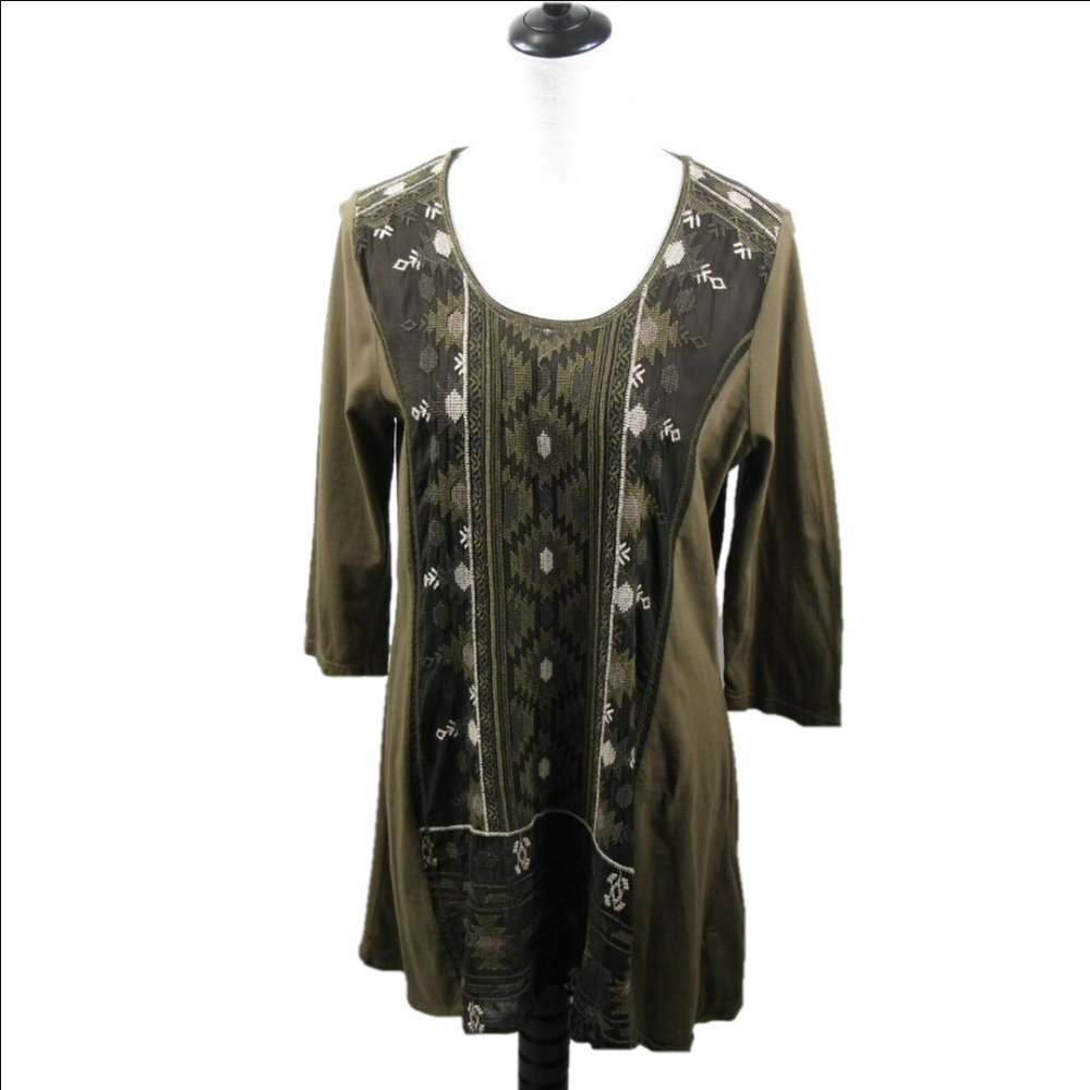 Johnny Was Embroidered Knit 3/4 Sleeve Tunic Size Medium
